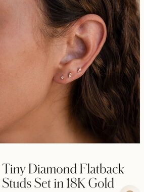 Tiny Diamond Flatback Studs Set in 18K Gold